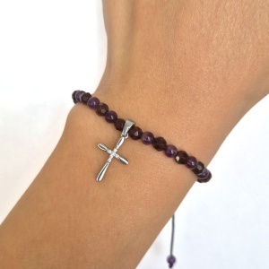 Bratara cu ametist si granat + cruce cu pietre din argint 925 - Img 3