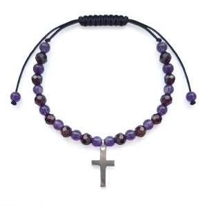Bratara cu ametist si granat + cruciulita din argint 925