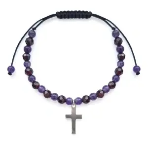 Bratara cu ametist si granat + cruciulita din argint 925