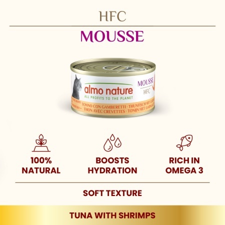 HFC CAT konzerva 70g - Mus - Tuna i škampi GLUTEN FREE (60% mesa) – ALMO NATURE - Img 3