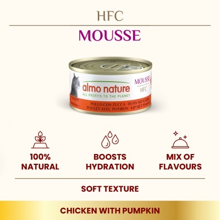 HFC CAT konzerva 70g - Mus - Piletina i bundeva GLUTEN FREE (56% mesa) – ALMO NATURE - Img 3