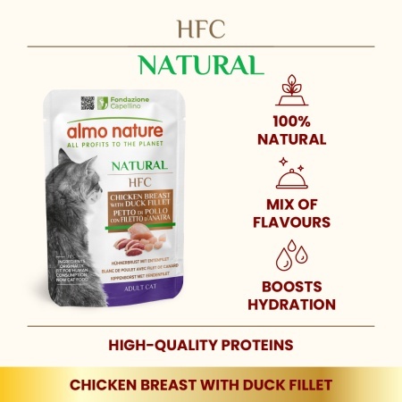 HFC CAT Kesica 55g - Pileća prsa i file pačetine GLUTEN FREE (55% mesa) – ALMO NATURE - Img 3