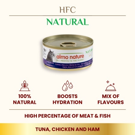 HFC CAT konzerva 70g - Tuna, piletina i šunka GLUTEN FREE (65% mesa) – ALMO NATURE - Img 3