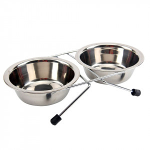 Kerbl 83406 Dupla posuda 2 x 1800 ml metal twin feeder incl. bowls