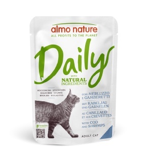 DAILY CAT Preliv 70g - Bakalar i Škampi komadići u sosu – ALMO NATURE