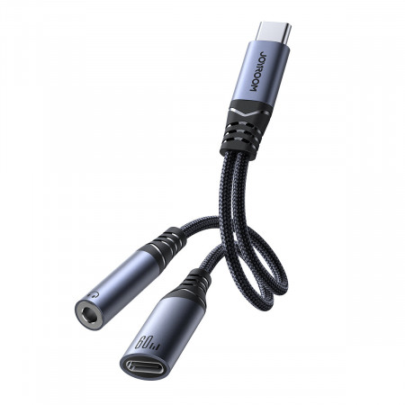 Аудио кабел JOYROOM SY-C02 2in1 USB Type C (мъжко) DAC към жак 3.5mm (женско) / USB Type C (женско) черен