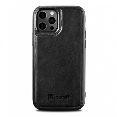 Гръб от естествена кожа iCARER Leather Oil Wax MagSafe - iPhone 12 Pro Max черен