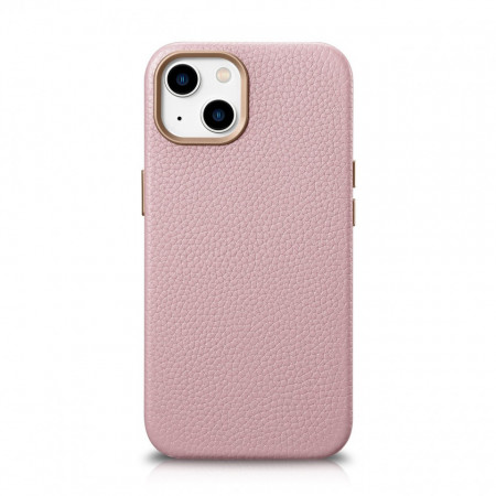 Гръб от естествена кожа iCARER Litchi Premium MagSafe - iPhone 14 розов