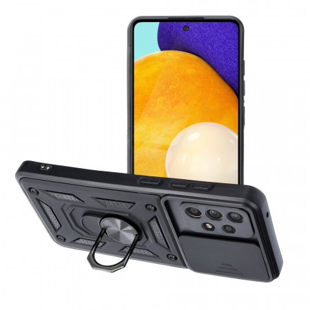 Гръб със стойка и подвижно покритие за камерата Slide Armor - Samsung Galaxy A52 / A52 5G / A52s 5G черен