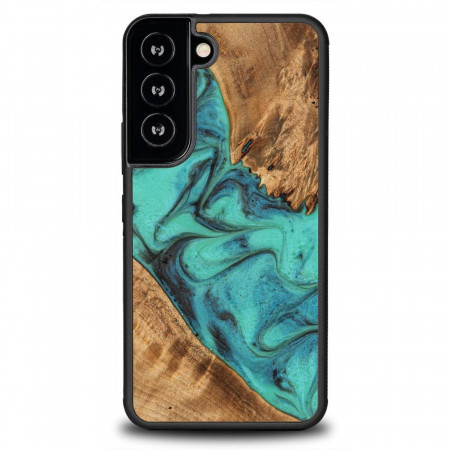 Дървен гръб BEWOOD Unique Wood and Resin - Samsung Galaxy S22 Turquoise тюркоаз and черен