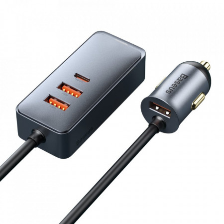 Зарядно за кола BASEUS Share Together 120W USB Type A с удължител за задната седалка 2x USB Type A / USB Type C PD QC (CCBT-B0G) сиво