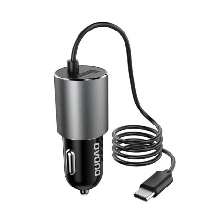 Зарядно за кола DUDAO R5Pro 3.4A USB Type A с вграден кабел USB Type C черно