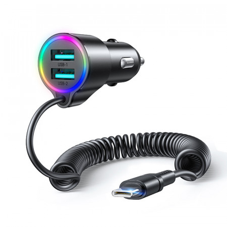Зарядно за кола JOYROOM 3в1 17W 2x USB Type A + кабел USB Type C 1.5m (JR-CL24) черно
