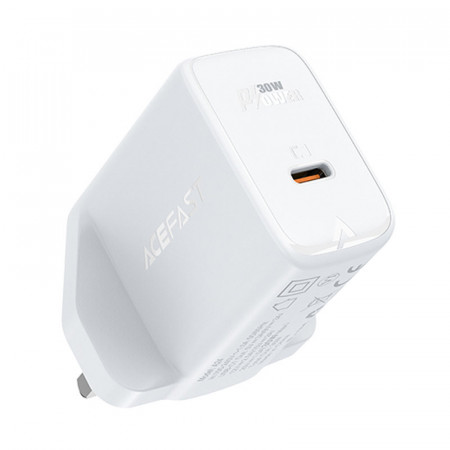 Зарядно за стена (UK стандарт) ACEFAST GaN 30WUSB Type C PPS PD Q3 3.0 AFC FCP (A24) бяло