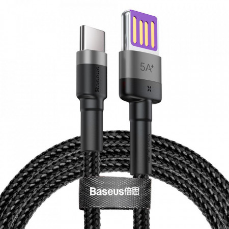 Кабел за зареждане и данни с оплетка BASEUS Cafule HW USB Type A към USB Type C Quick Charge 3.0 40W 1m (CATKLF-PG1) сив / черен