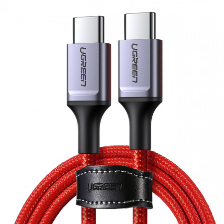 Кабел за зареждане и данни с оплетка UGREEN US294 USB Type C 2.0 към USB Type C 2.0 3A 1m червен