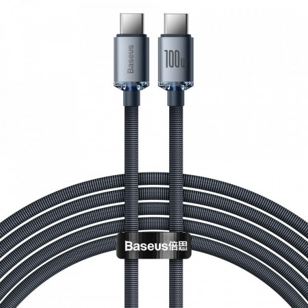 Кабел за зареждане и данни BASEUS Crystal Shine USB Type C към USB Type C Fast Charging 100W 2m (CAJY000701) черен