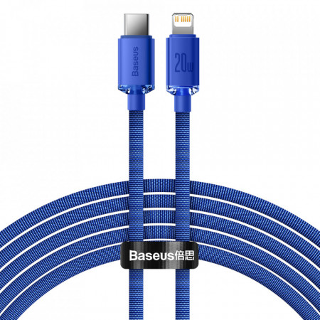 Кабел за зареждане и данни BASEUS Crystal Shine USB Type C към Lightning Fast Charging Data 20W 2m (CAJY000303) син