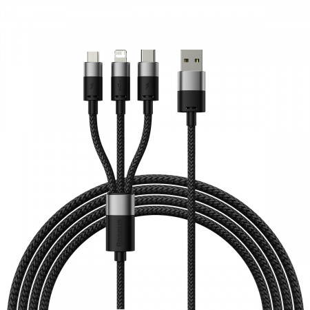 Кабел за зареждане и данни BASEUS StarSpeed 3in1 USB Type A към micro USB / Lightning / USB Type C 3.5A 1.2m черен
