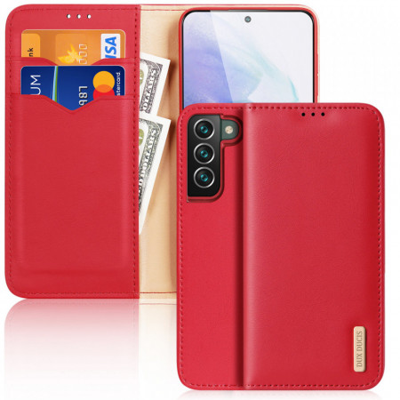 Калъф тип книга от естествена кожа DUX DUCIS Hivo със система против кражба - Samsung Galaxy S22+ червен