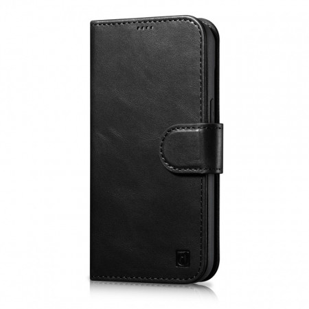 Калъф тип книга от естествена кожа iCARER Oil Wax Wallet 2в1 против кражба - iPhone 14 Plus черен