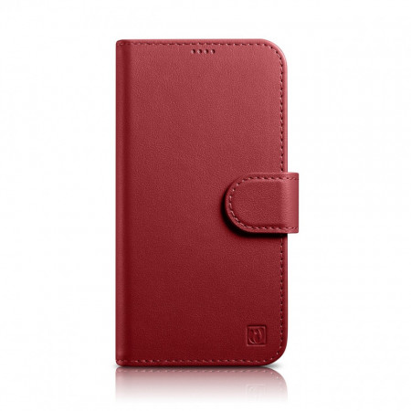 Калъф тип книга iCARER Wallet 2в1 против кражба - iPhone 14 Cover червен
