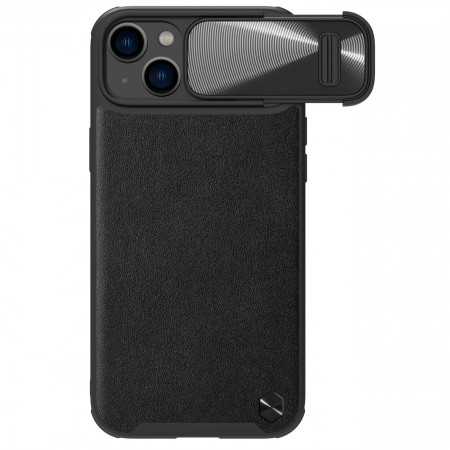 Кожен гръб с подвижно покритие за камерата NILLKIN CamShield Leather S - iPhone 14 Plus черен