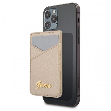 Магнитен джоб за карти GUESS Saffiano GUWMSSASLGO MagSafe златен