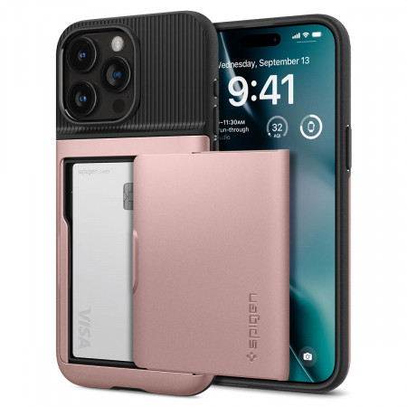 Оригинален гръб със слот за карта SPIGEN Slim Armor CS - iPhone 15 Pro Max розово злато