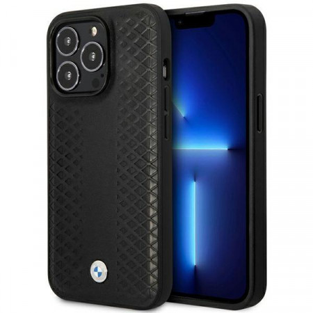 Оригинален гръб BMW Leather Diamond Pattern MagSafe BMHMP14L22RFGK - iPhone 14 Pro черен
