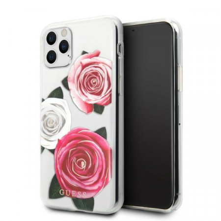Оригинален гръб GUESS Flower Desire Pink & White Rose GUHCN58ROSTRT - iPhone 11 Pro прозрачен