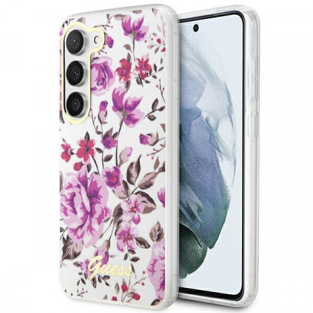 Оригинален гръб GUESS Flower GUHCS23SHCFWST - Samsung Galaxy S23 бял