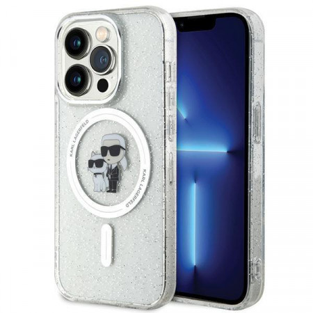 Оригинален гръб KARL LAGERFELD Karl & Choupette Glitter MagSafe - iPhone 15 Pro прозрачен