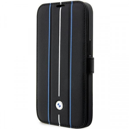 Оригинален калъф тип книга BMW Leather Stamp Blue Lines BMBKP14L22RVSK - iPhone 14 Pro черен