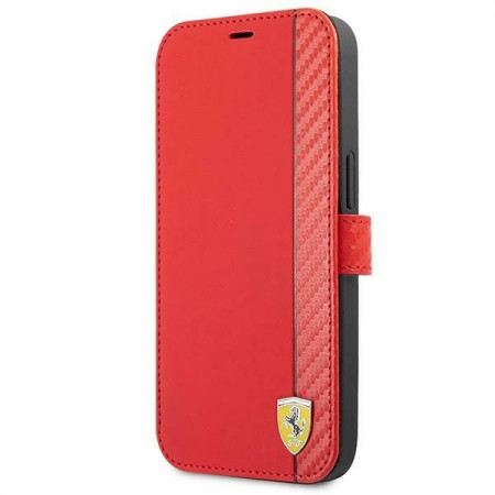 Оригинален калъф тип книга FERRARI Track Carbon Stripe FESAXFLBKP13SRE - iPhone 13 mini червен