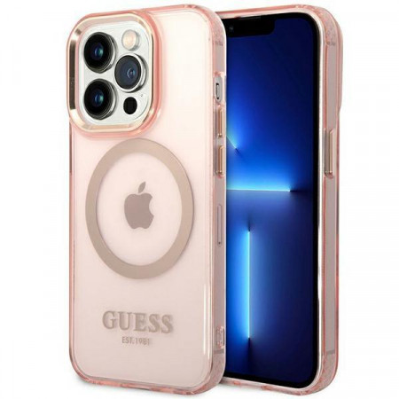 Оригинален полупрозрачен твърд гръб GUESS Gold Outline MagSafe GUHMP14XHTCMP - iPhone 14 Pro Max розов