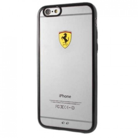 Оригинален прозрачен твърд гръб с цветна рамка FERRARI Racing Shield FEHCP6LBK - iPhone 6 / 6s Plus черен