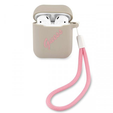 Оригинален силиконов калъф Guess GUACA2LSVSGP AirPods сив / розов