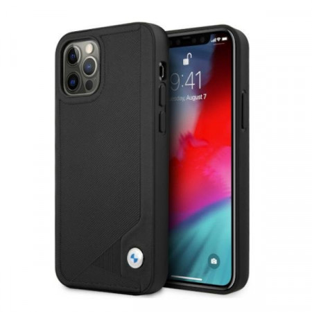 Оригинален твърд гръб от еко кожа BMW Leather Deboss BMHCP12LRCDPK - iPhone 12 Pro Max черен