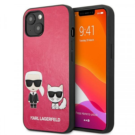Оригинален твърд гръб KARL LAGERFELD Ikonik Karl & Choupette KLHCP13SPCUSKCP - iPhone 13 mini циклама