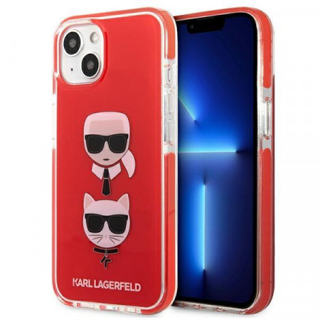 Оригинален твърд гръб KARL LAGERFELD Karl & Choupette Head KLHCP13STPE2TR - iPhone 13 mini червен