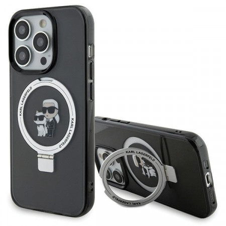 Оригинален твърд гръб KARL LAGERFELD Ring Stand Karl & Choupette MagSafe KLHMP15LHMRSKCK - iPhone 15 Pro черен