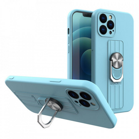 Силиконов гръб с държач-стойка Ring - iPhone 11 Pro Max светлосин