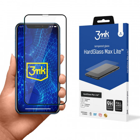 Стъклен протектор с пълно покритие 3mk Hard Glass Max Lite - iPhone 11 / XR с черна рамка