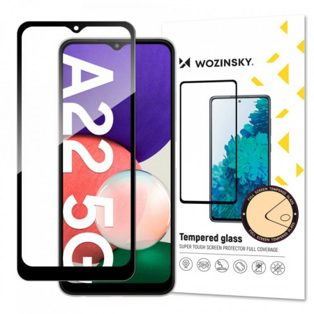 5D Full Glue закален стъклен протектор с пълно покритие WOZINSKY съвместим с гръб - Samsung Galaxy A22 5G с черна рамка
