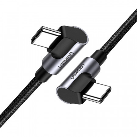 90° кабел за зареждане и данни с оплетка UGREEN US323 USB Type C към USB Type C 2m черен