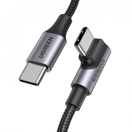90° кабел за зареждане и данни с оплетка UGREEN US334 USB Type C към USB Type C 480Mb/s 2m черен
