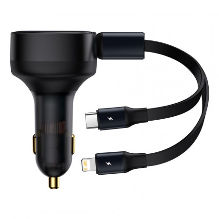Baseus Enjoyment Retractable 2-in-1 зарядно за кола C+L 30W черен