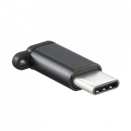 Адаптер Micro USB към USB Type C с отвор за ключодържател черен