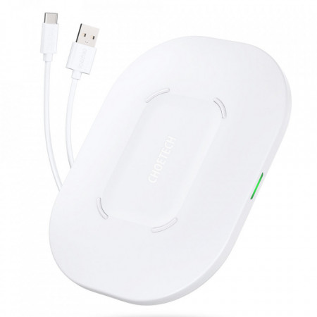 Безжично зарядно CHOETECH Qi 15W + кабел USB Type C 1m (T550-F-V2) бяло
